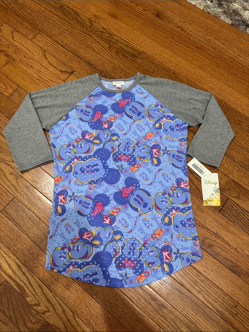 Disney Blue Mickey Mouse Raglan Tee with Gray Sleeves